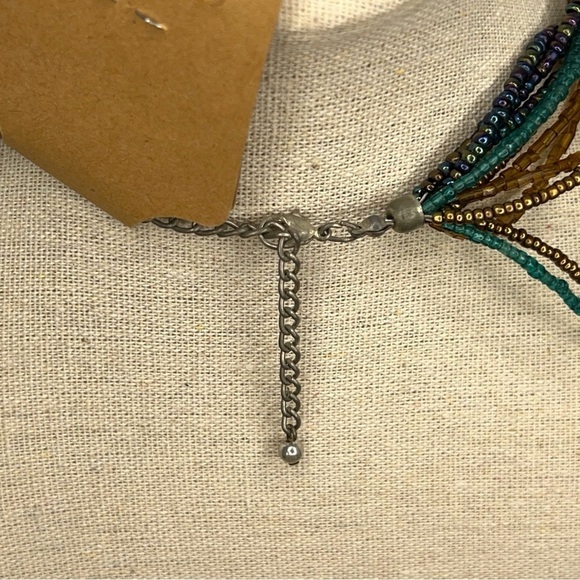 BEADED LAYERED NECKLACE GREEN EARTH TONES SILVER BROWN - Picture 2 of 7